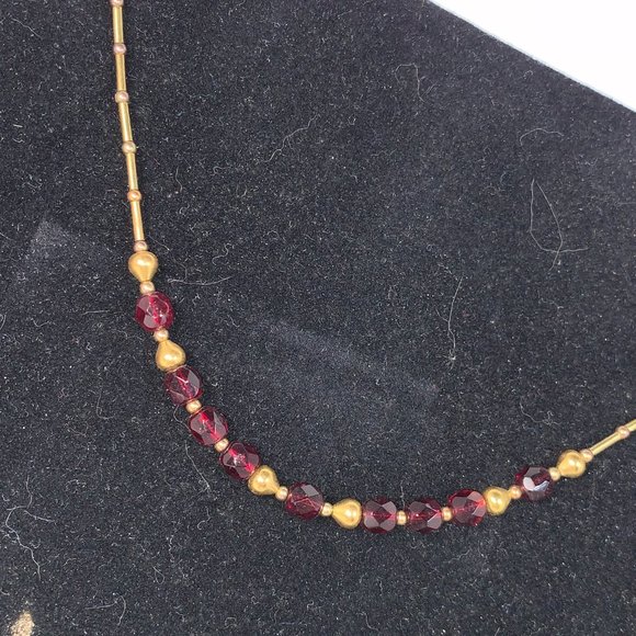 15" Red and Gold Handmade Beaded Necklace - Picture 5 of 13
